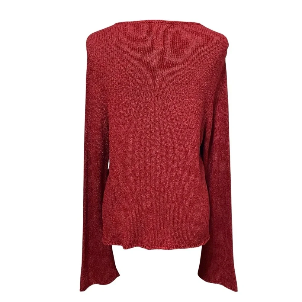 J Jill Red Silk Linen Fringe Cardigan Artsy Boho Sweater Lagenlook Medium - Picture 5 of 8